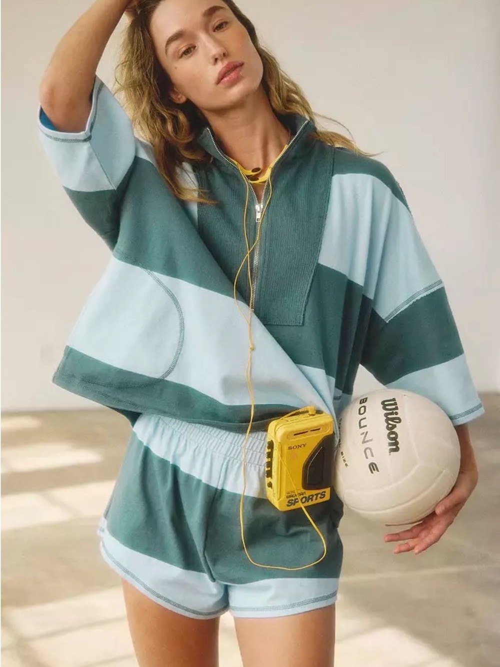 FP Movement by Free People Green and Light Blue Striped rugby shirt - Picture 2 of 6